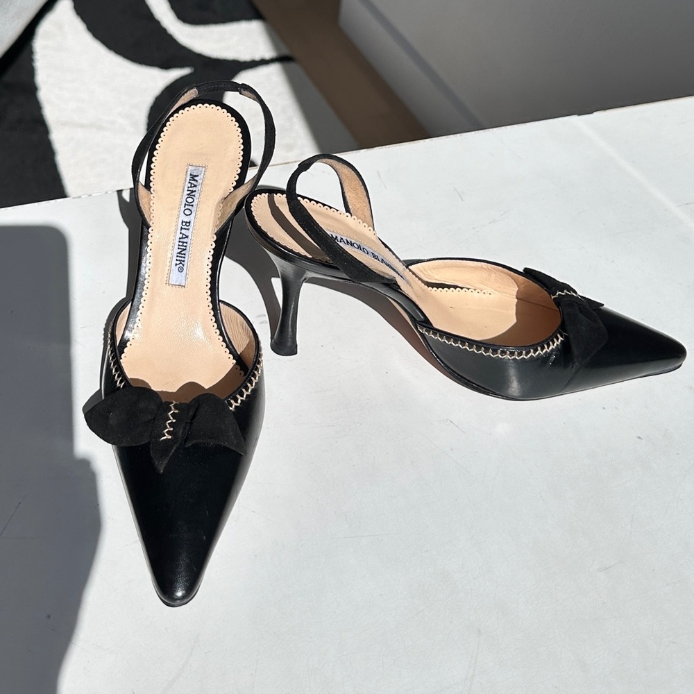 Manolo Blahnik black slingback with bow